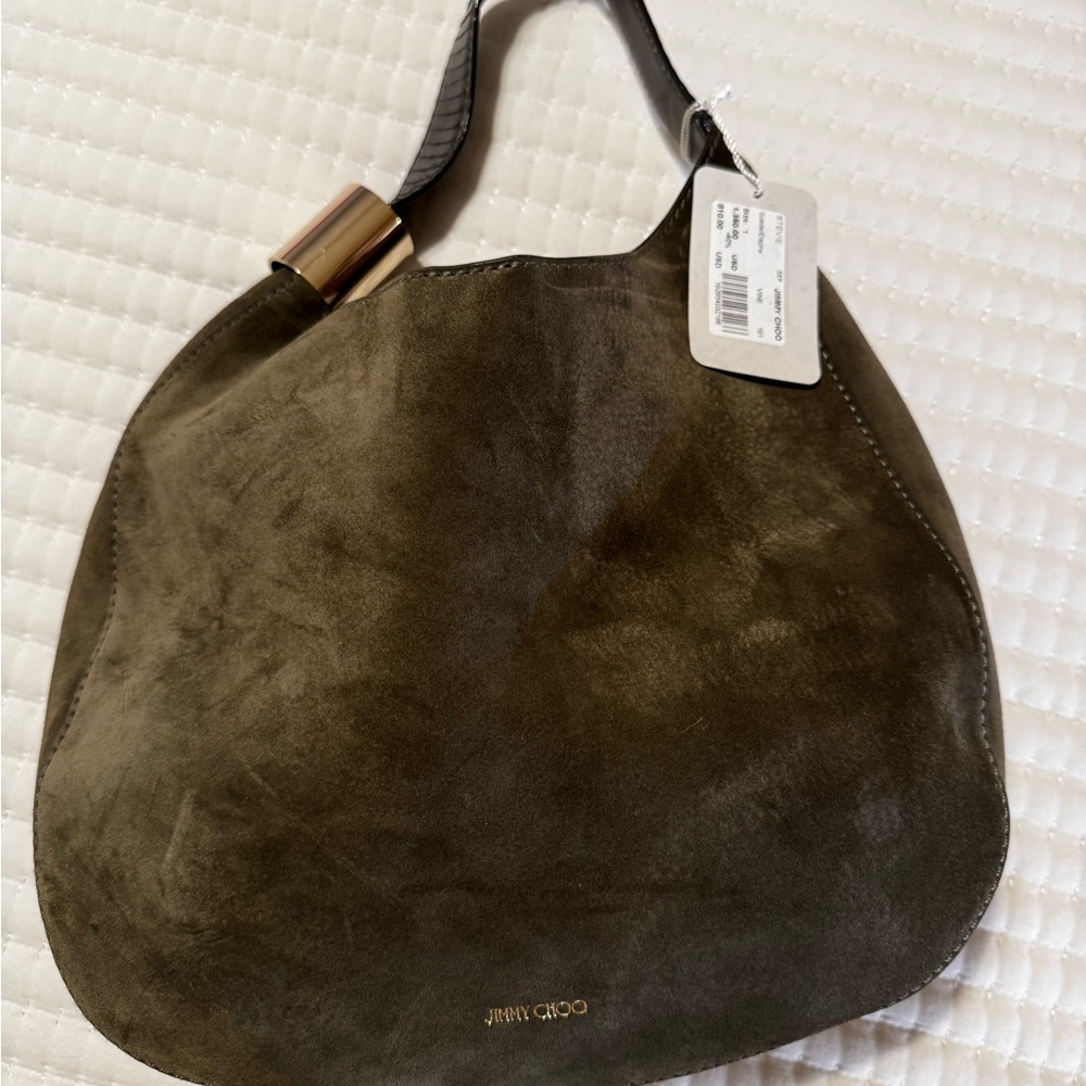 Jimmy Choo Khaki Suede Hobo Bag